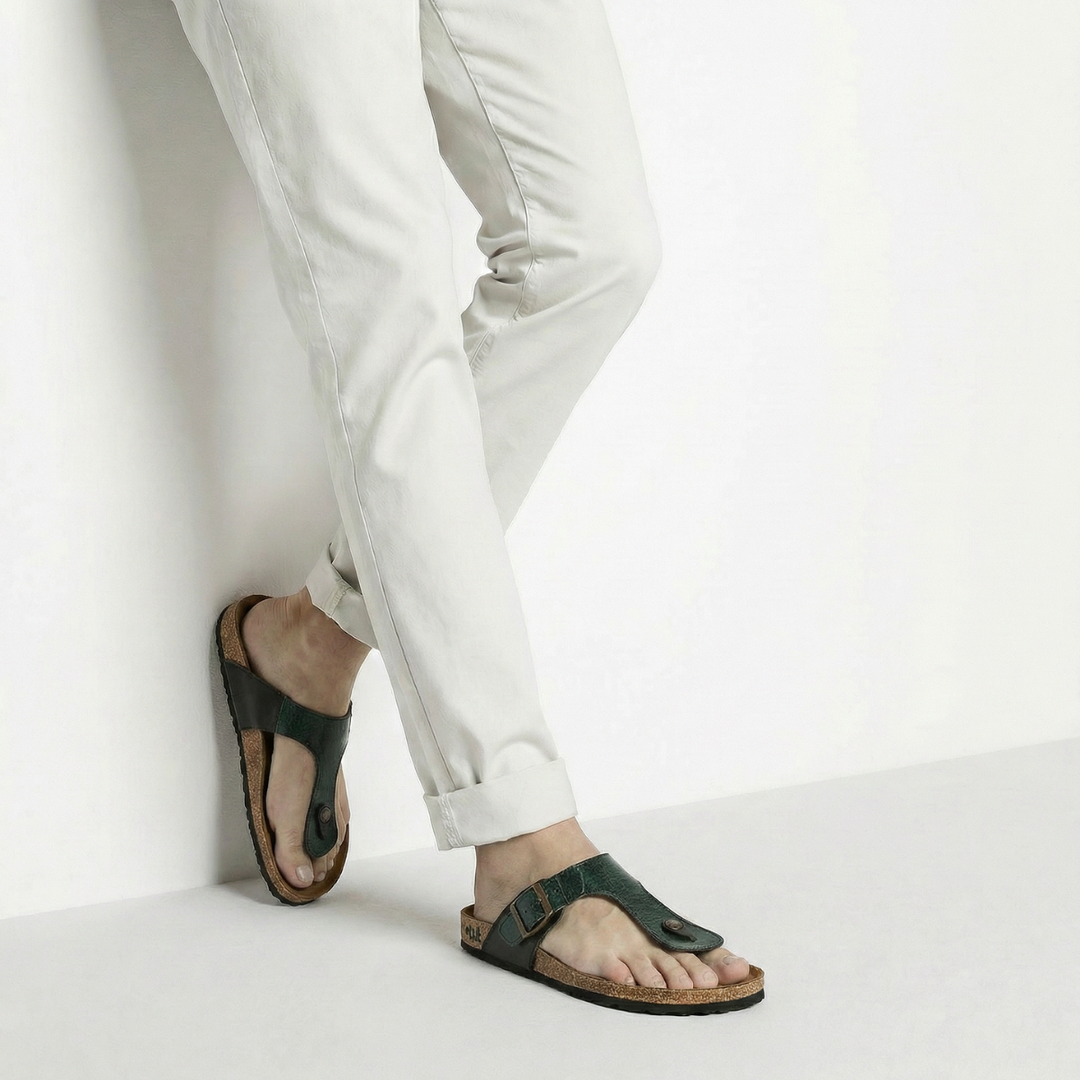 Pebble  Forest Green Adjustable Strap Sandals