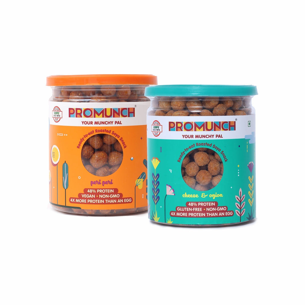 Promunch Protein Crunchies Dual Pack | Peri Peri & Cheese & Onion | 150g x 2