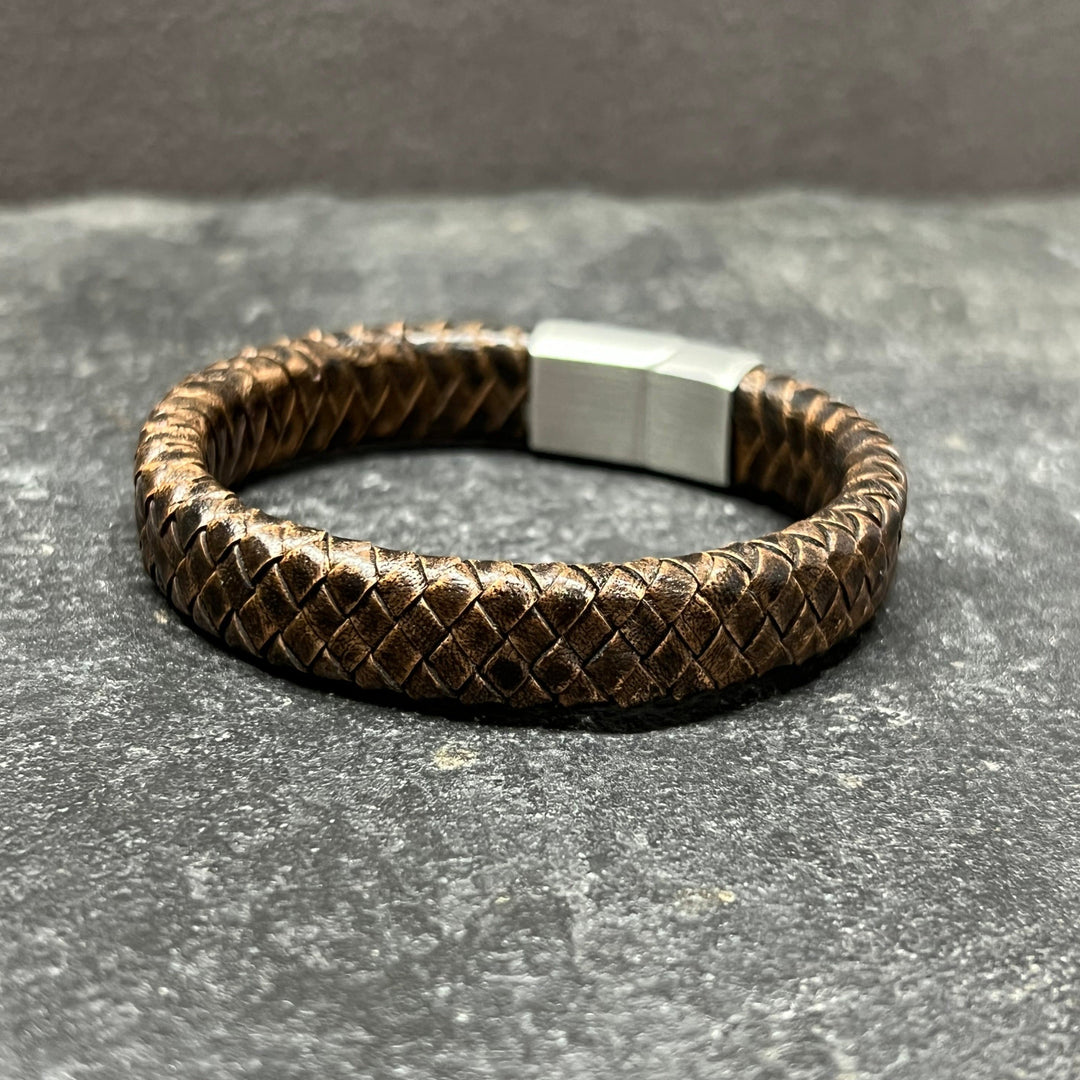 Flat Braided Genuine Brown Leather Bracelet