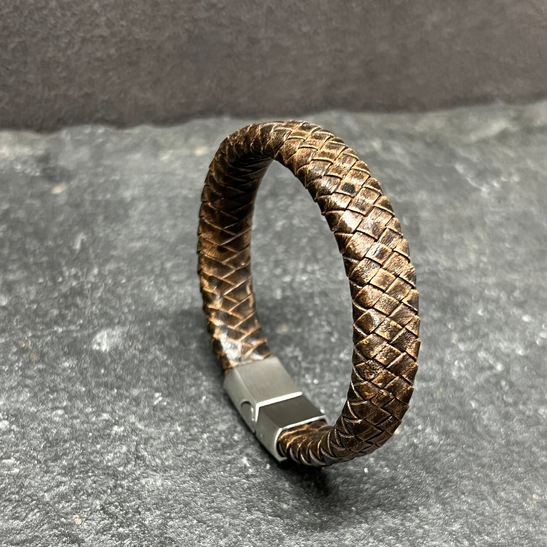 Flat Braided Genuine Brown Leather Bracelet