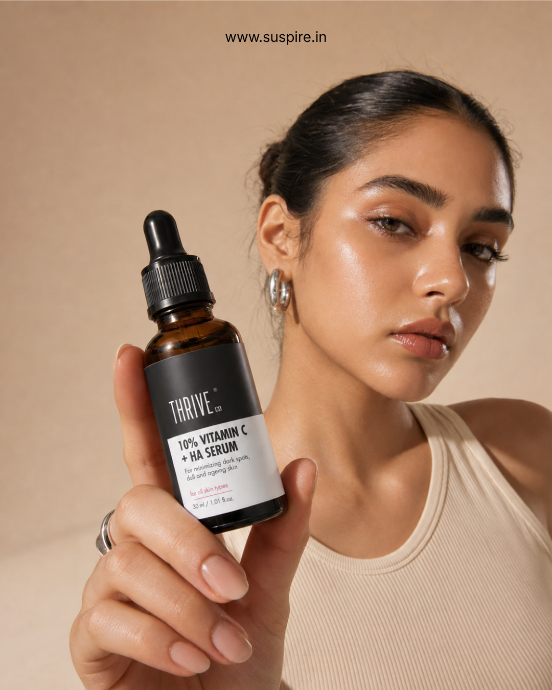 Thriveco 10% Vitamin C+ Hyaluronic Acid Serum | Hydrates & Brightens | Non Sticky Non Fragrance | Men & Women | 30ml