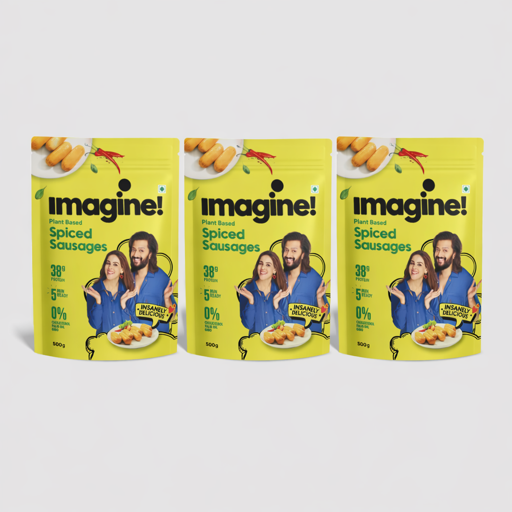Imagine Plant Based Spiced Sausages, Pack of 3x500gm.