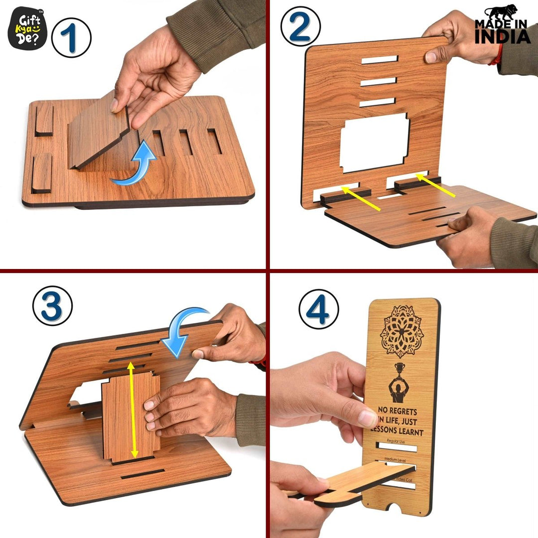 Gift Kya De 3 Level Portable Laptop Stand with Portable Mobile Holder Combo | Work From Home | Corporate Gifts