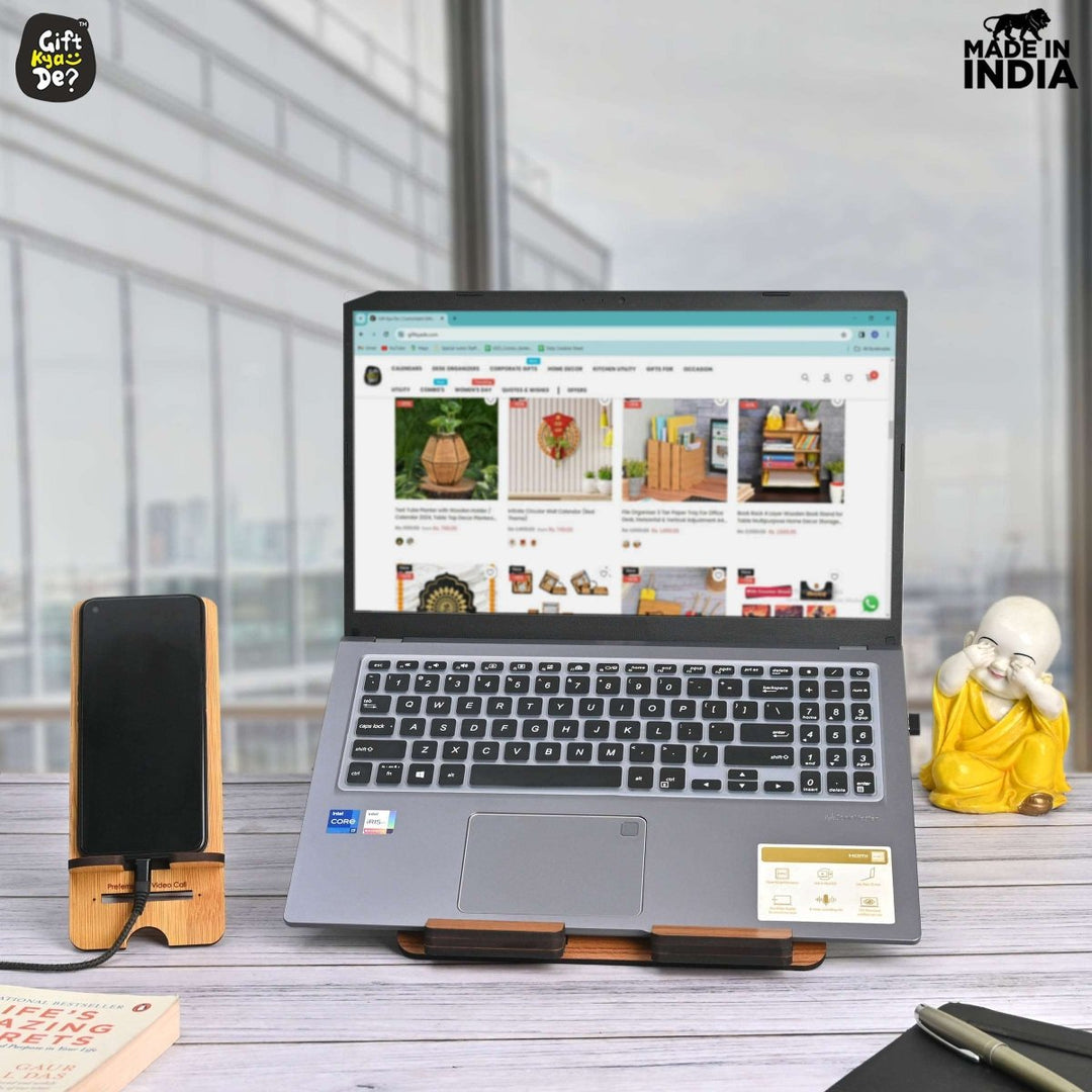 Gift Kya De 3 Level Portable Laptop Stand with Portable Mobile Holder Combo | Work From Home | Corporate Gifts
