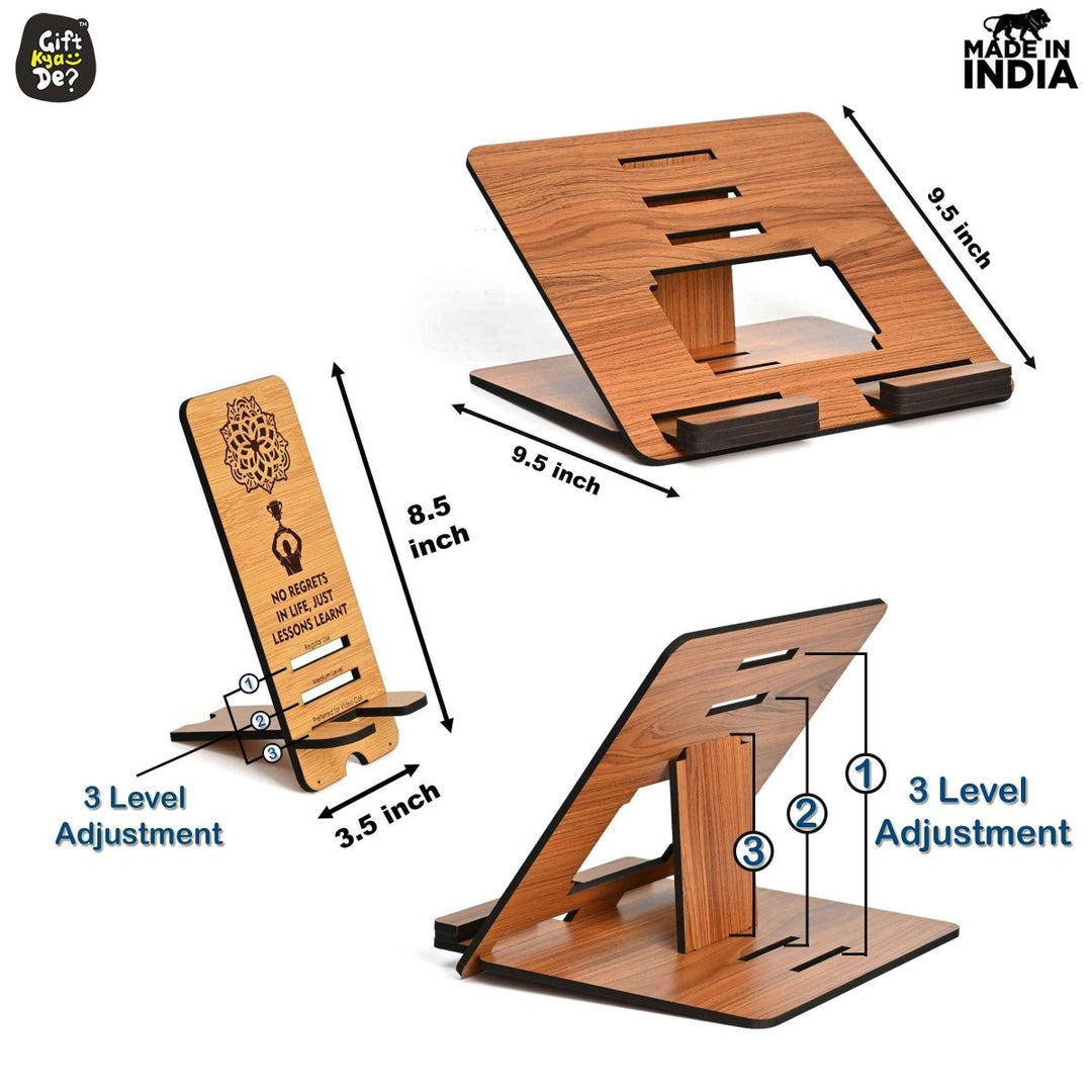 Gift Kya De 3 Level Portable Laptop Stand with Portable Mobile Holder Combo | Work From Home | Corporate Gifts
