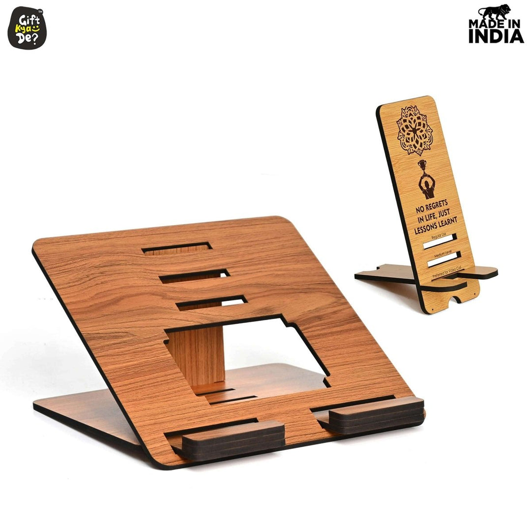 Gift Kya De 3 Level Portable Laptop Stand with Portable Mobile Holder Combo | Work From Home | Corporate Gifts