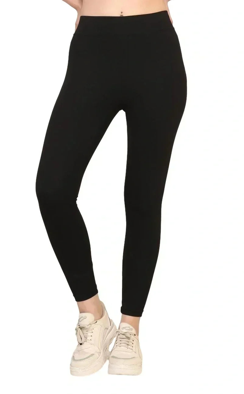 Yoga Pants High Waist Cotton Fabric Stretchable Black Gym Tights | Pack Of 1
