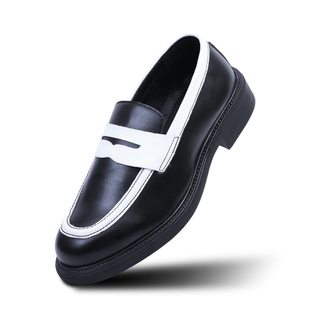 Monkstory Cosmopolitan Noir Penny Loafers  - Black/White