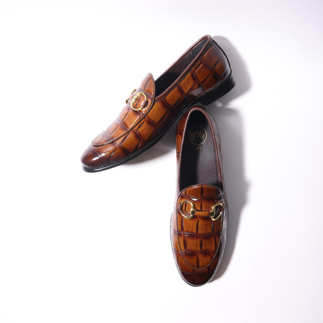 Monkstory Horsebit Smart Croc-Effect Slip-Ons – Burnish Tan