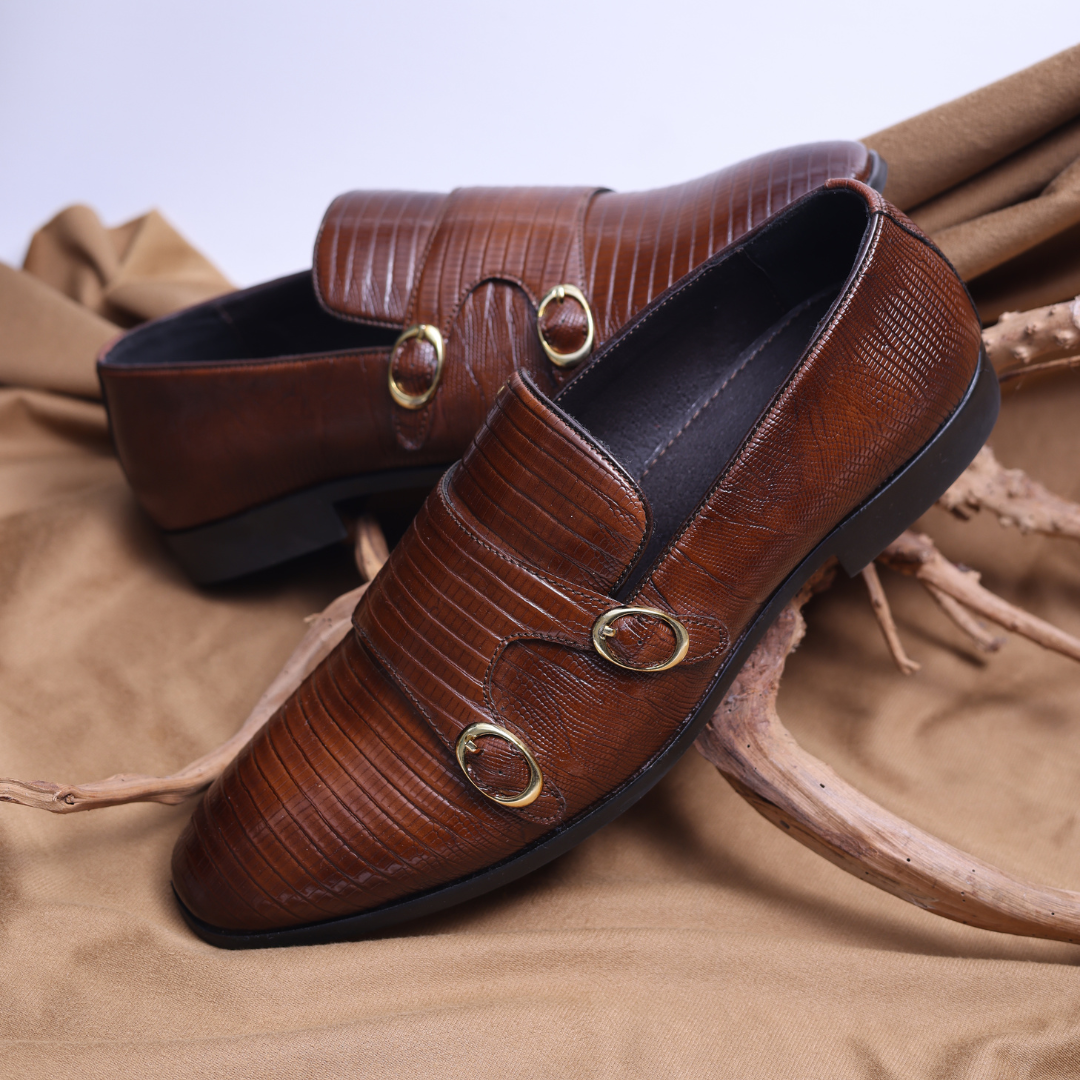 Monkstory Atelier 1970 Textured Double Monk Strap - Brown
