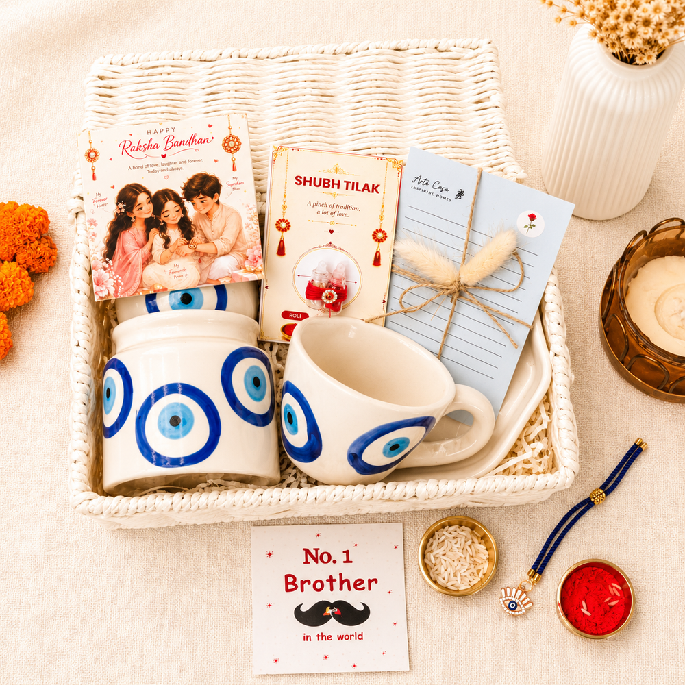 Blue Protection Rakhi Hamper | Evil Eye Rakhi Gift Basket for Brother & Bhabhi