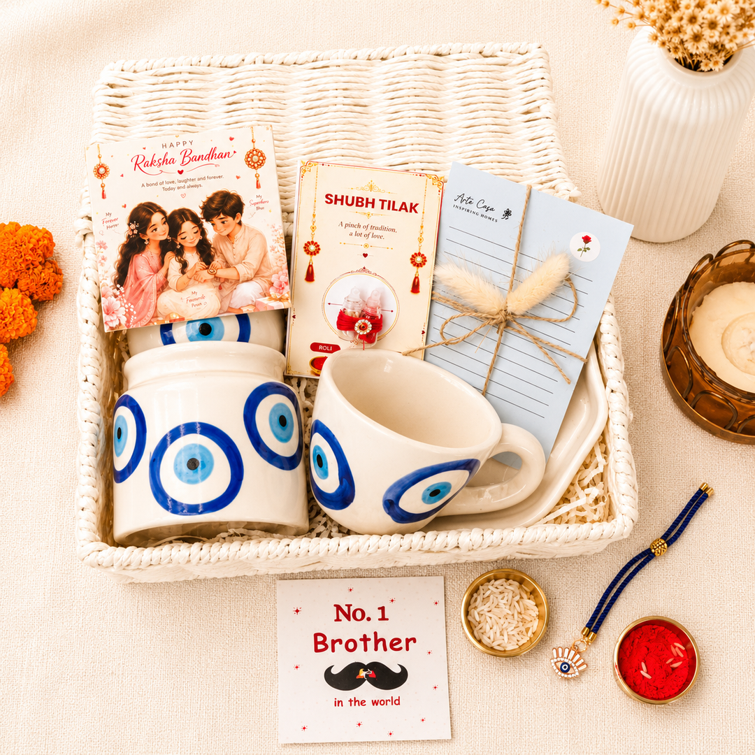 Blue Protection Rakhi Hamper | Evil Eye Rakhi Gift Basket for Brother & Bhabhi