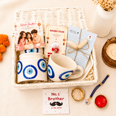 Blue Protection Rakhi Hamper | Evil Eye Rakhi Gift Basket for Brother & Bhabhi