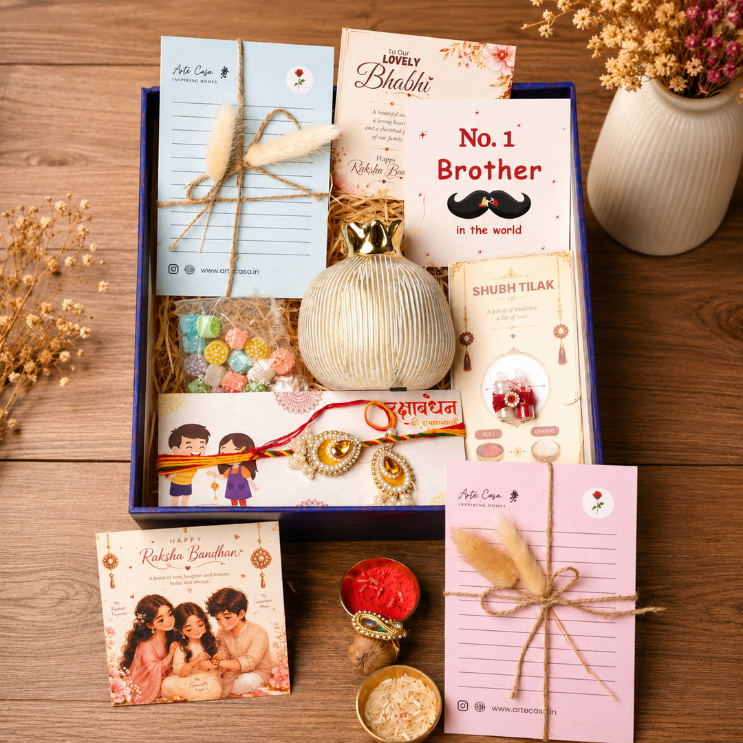Artecasa Ivory Pomegranate Rakhi Gift Hamper for Bhai Bhabhi