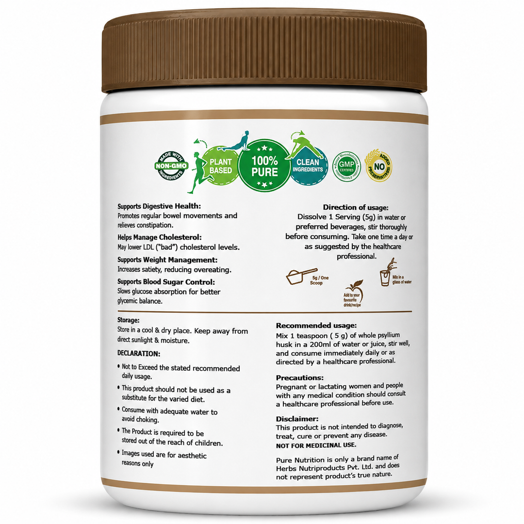 Psyllium Husk Isabgol Powder | Natural Fiber Supplement for Digestion & Regularity | 500g