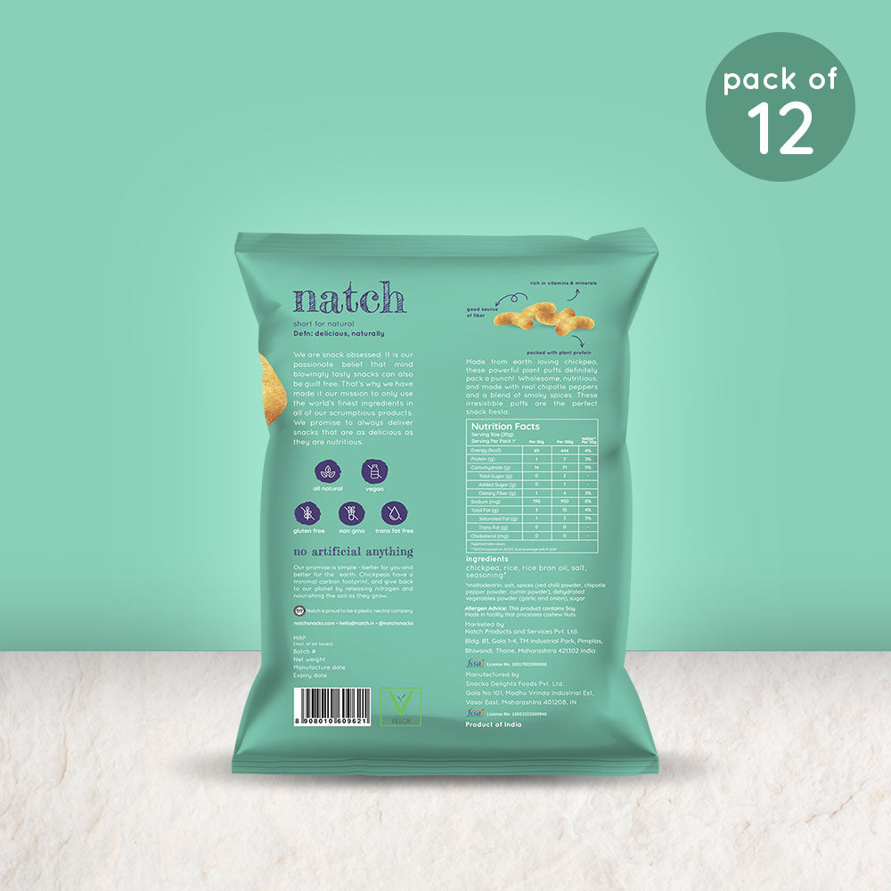 NATCH Chickpea puffs - smoky chipotle (pack of 12)