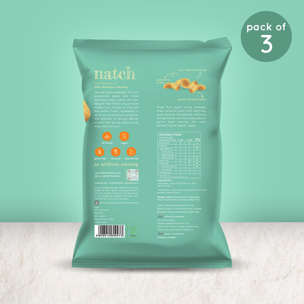 NATCH chickpea puffs - vegan cheddar (large pack of 3 - 65g)