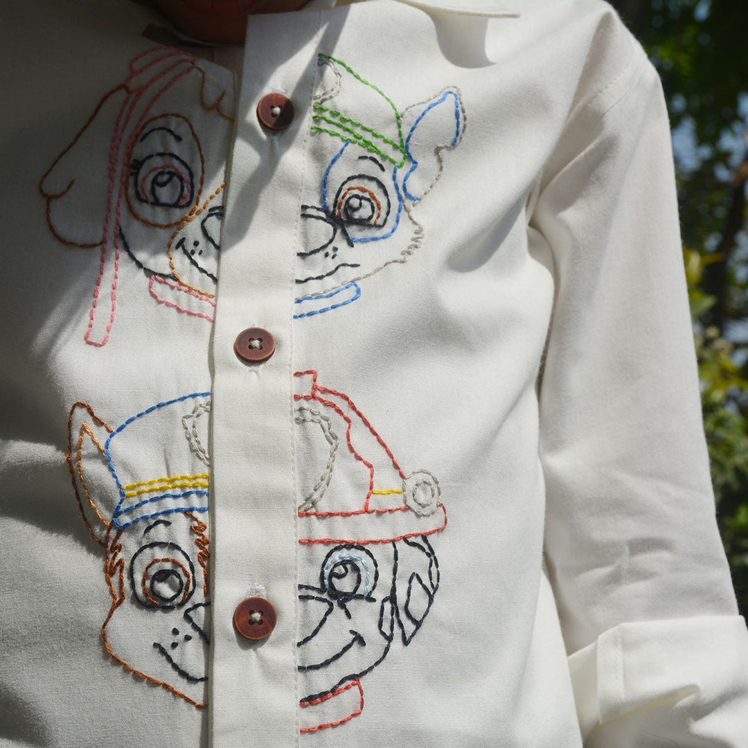 Pup Police Force Embroidered Shirt - White