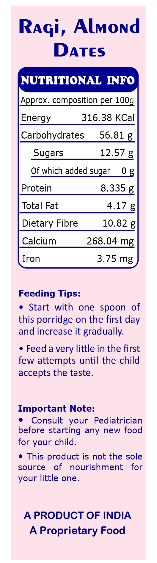 TummyFriendly Foods Organic Sprouted Porridge Mix | Ragi, Almonds, Premium Dates | No Additives | 200g