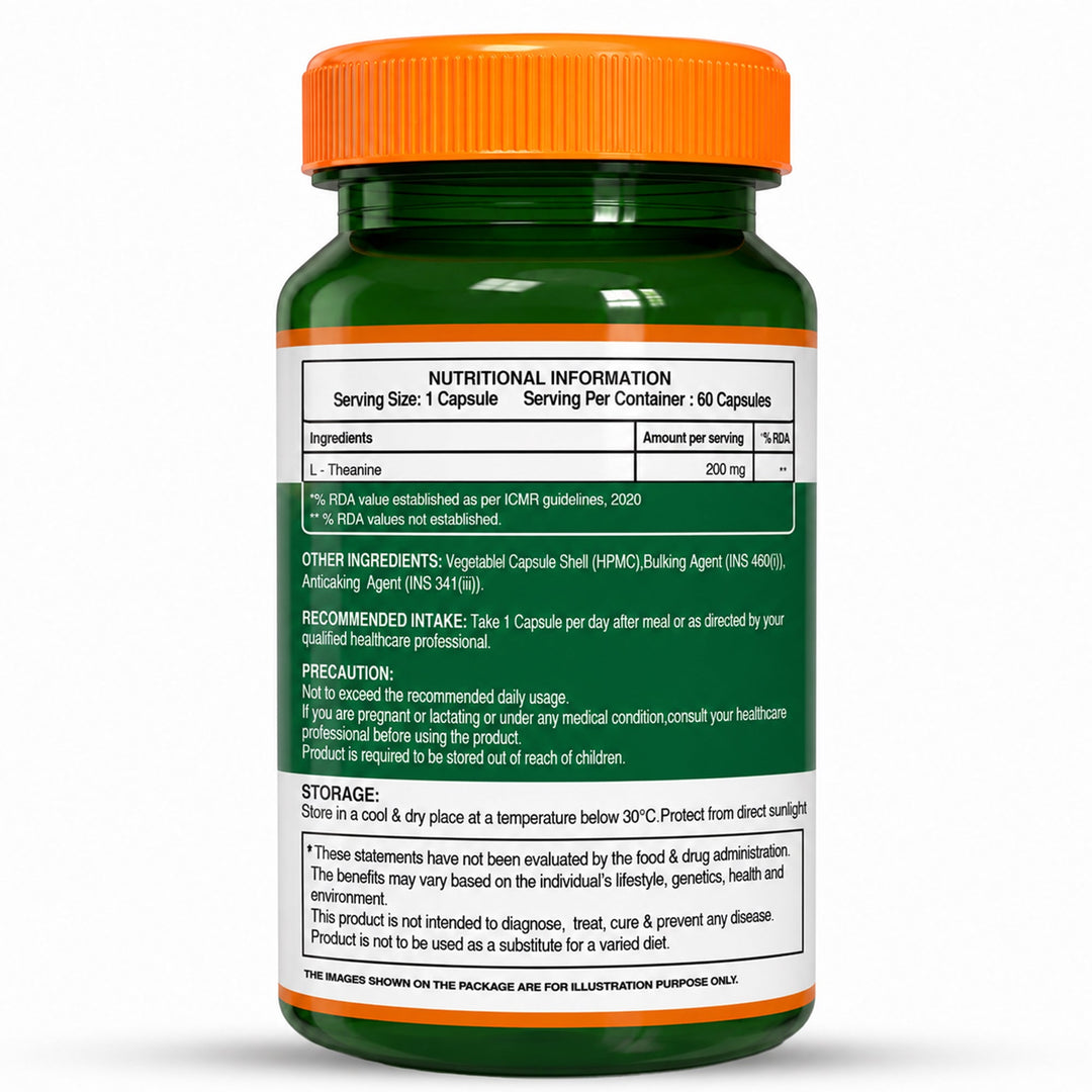 L-Theanine Capsules 200mg – Calm Focus, Stress Relief & Relaxation | 60 Capsules