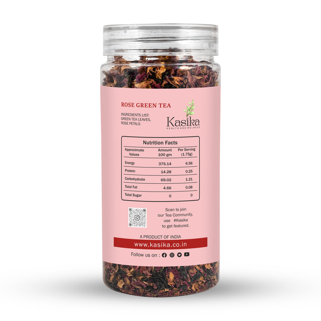 Kasika Rose Green Tea – Loose Tea with Premium Green Tea Leaves & Rose Petals | 100% Natural, Antioxidant-Rich | Supports Weight Loss, Skin Health, and Relaxation | Vegan & Gluten-Free