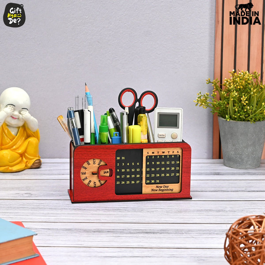 Gift Kya De Retro Radio Look Calendar Desk Organizer | Lifetime Calendar | Desk Accessories