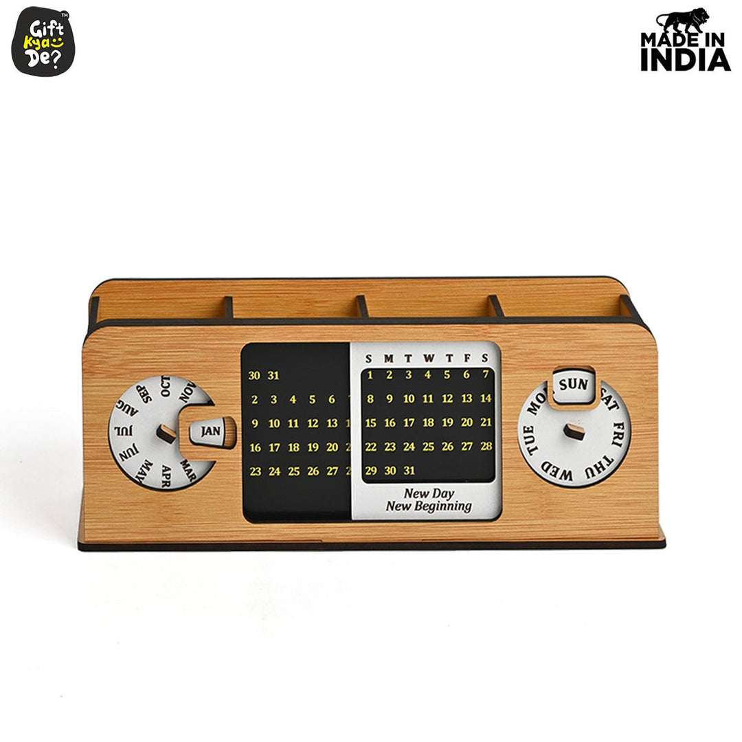 Gift Kya De Retro Radio Look Calendar Desk Organizer | Lifetime Calendar | Desk Accessories