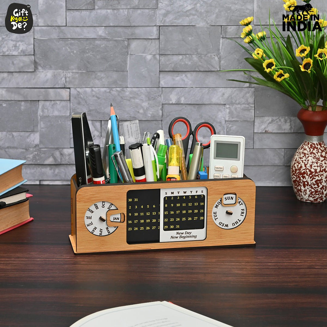 Gift Kya De Retro Radio Look Calendar Desk Organizer | Lifetime Calendar | Desk Accessories