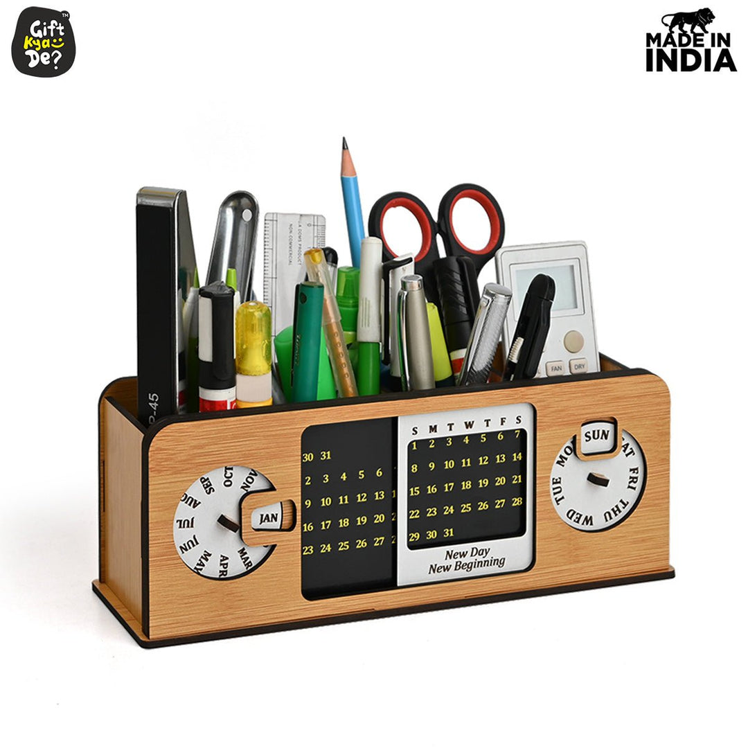 Gift Kya De Retro Radio Look Calendar Desk Organizer | Lifetime Calendar | Desk Accessories
