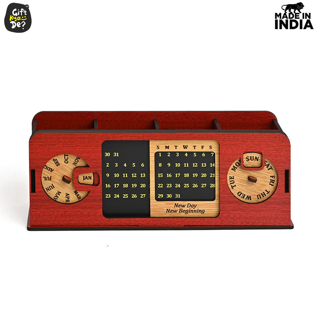 Gift Kya De Retro Radio Look Calendar Desk Organizer | Lifetime Calendar | Desk Accessories