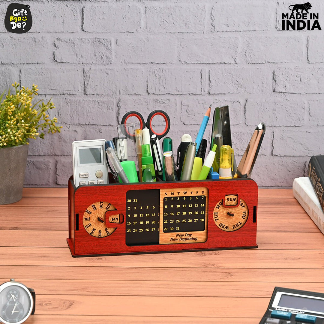 Gift Kya De Retro Radio Look Calendar Desk Organizer | Lifetime Calendar | Desk Accessories