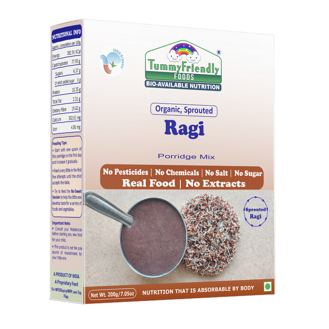 TummyFriendly Foods Organic Sprouted Porridge Mixes Combo | Ragi, Brown Rice, Oats | No Additives | 200g each (Pack of 3)