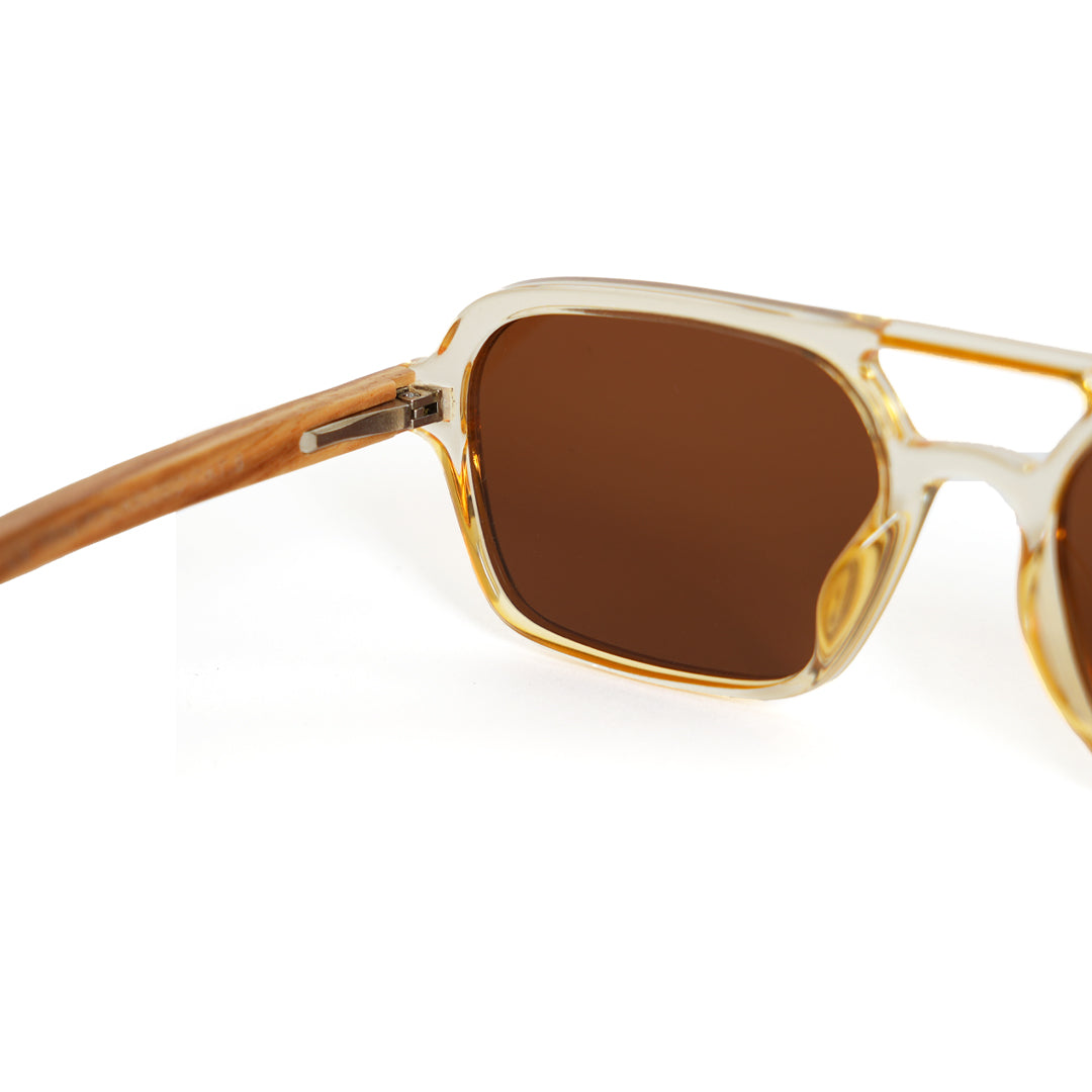 Monkstory Retro Wood Polarized Unisex Sunglasses - Transparent Brown