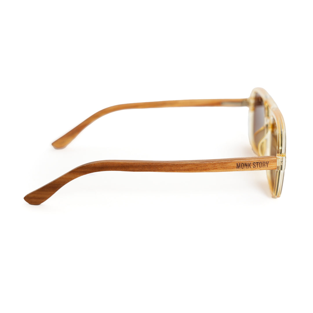 Monkstory Retro Wood Polarized Unisex Sunglasses - Transparent Brown