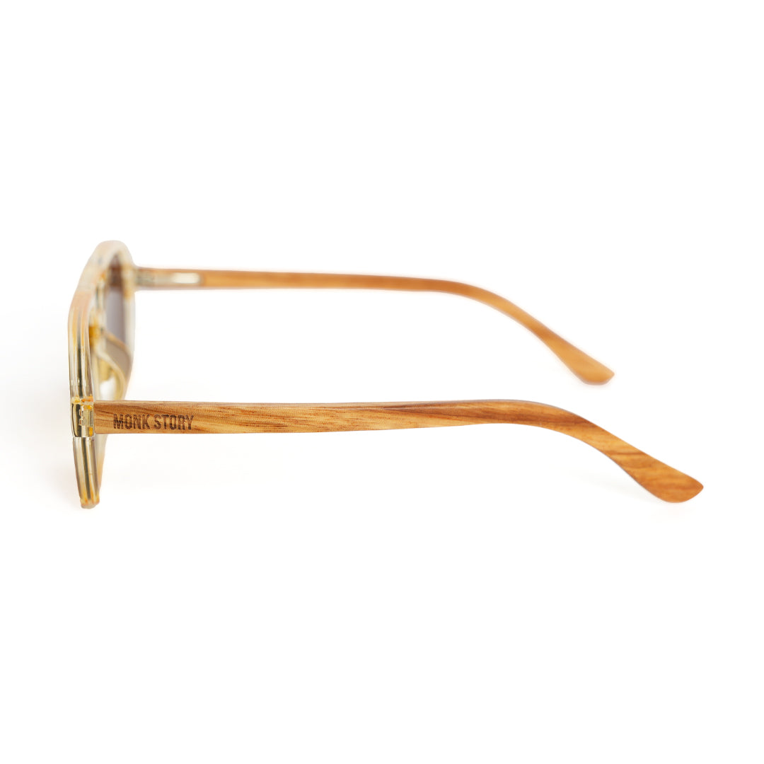 Monkstory Retro Wood Polarized Unisex Sunglasses - Transparent Brown