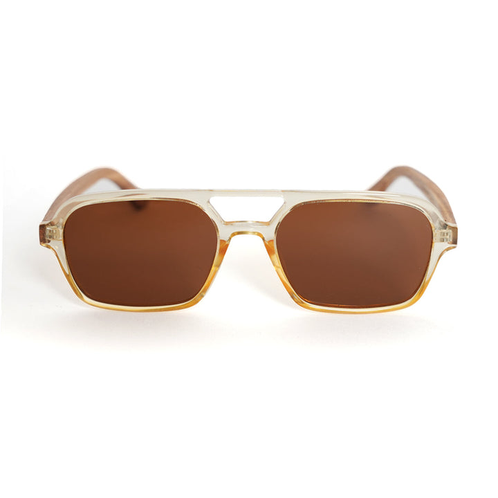 Monkstory Retro Wood Polarized Unisex Sunglasses - Transparent Brown