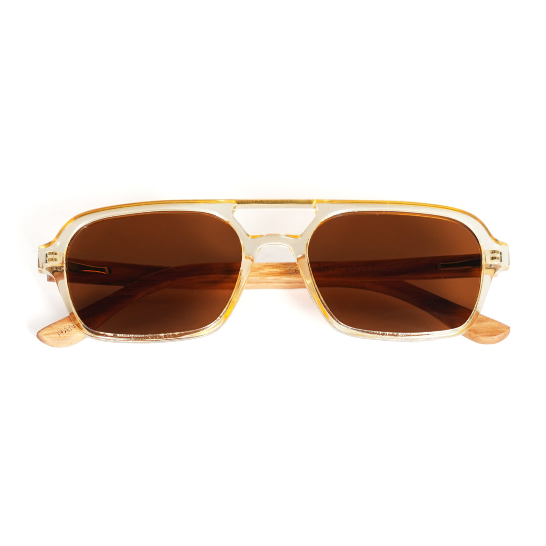 Monkstory Retro Wood Polarized Unisex Sunglasses - Transparent Brown