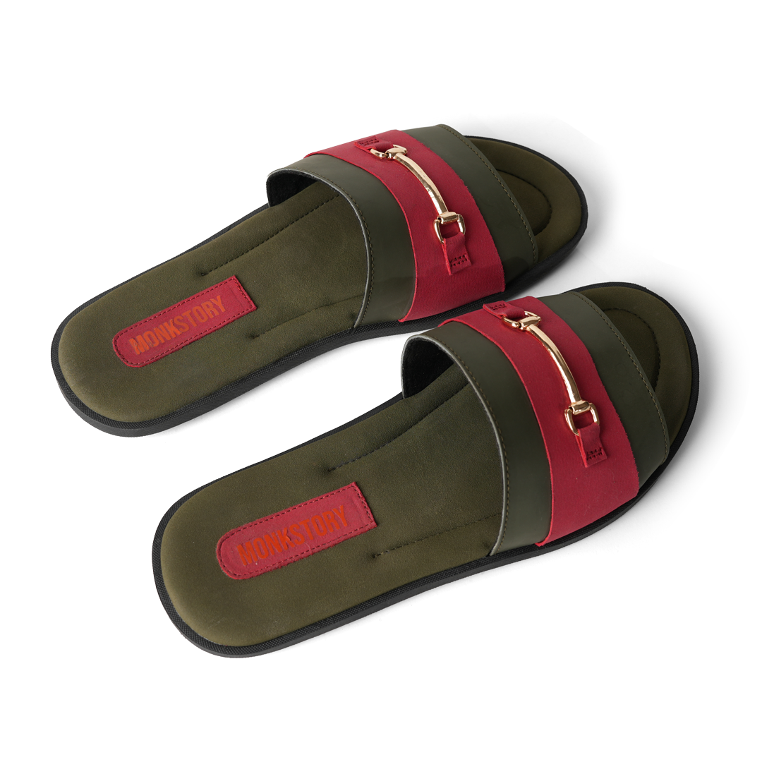 Monkstory Horsebit Slides - Red