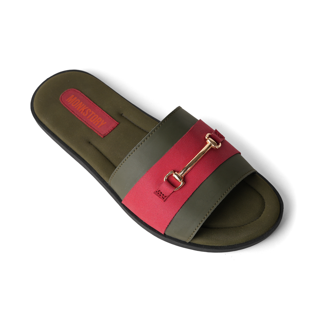 Monkstory Horsebit Slides - Red