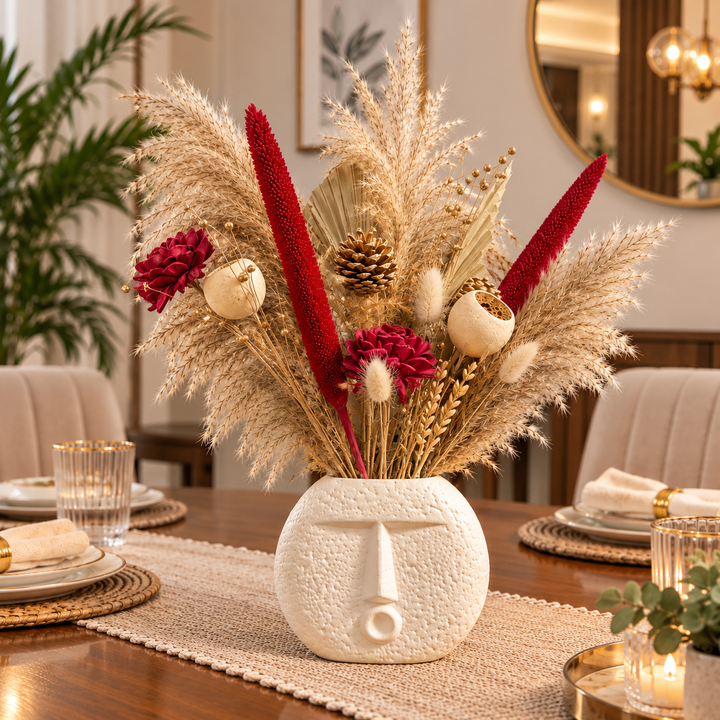 Visage Rustique – Face Vase with Dried Flowers