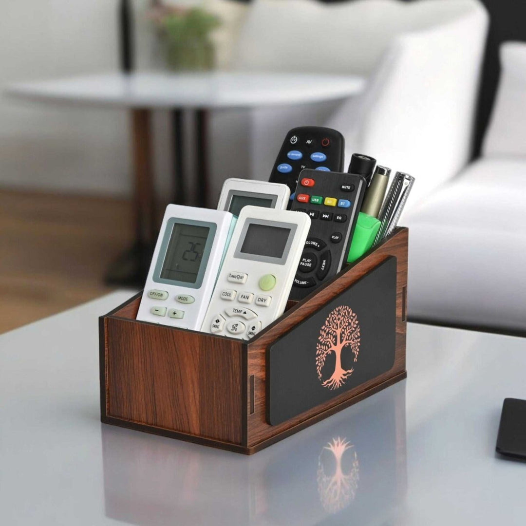 Gift Kya De Remote Stand with 3 Sections | Wooden Remote Holder for TV and AC | Stationary Organizer