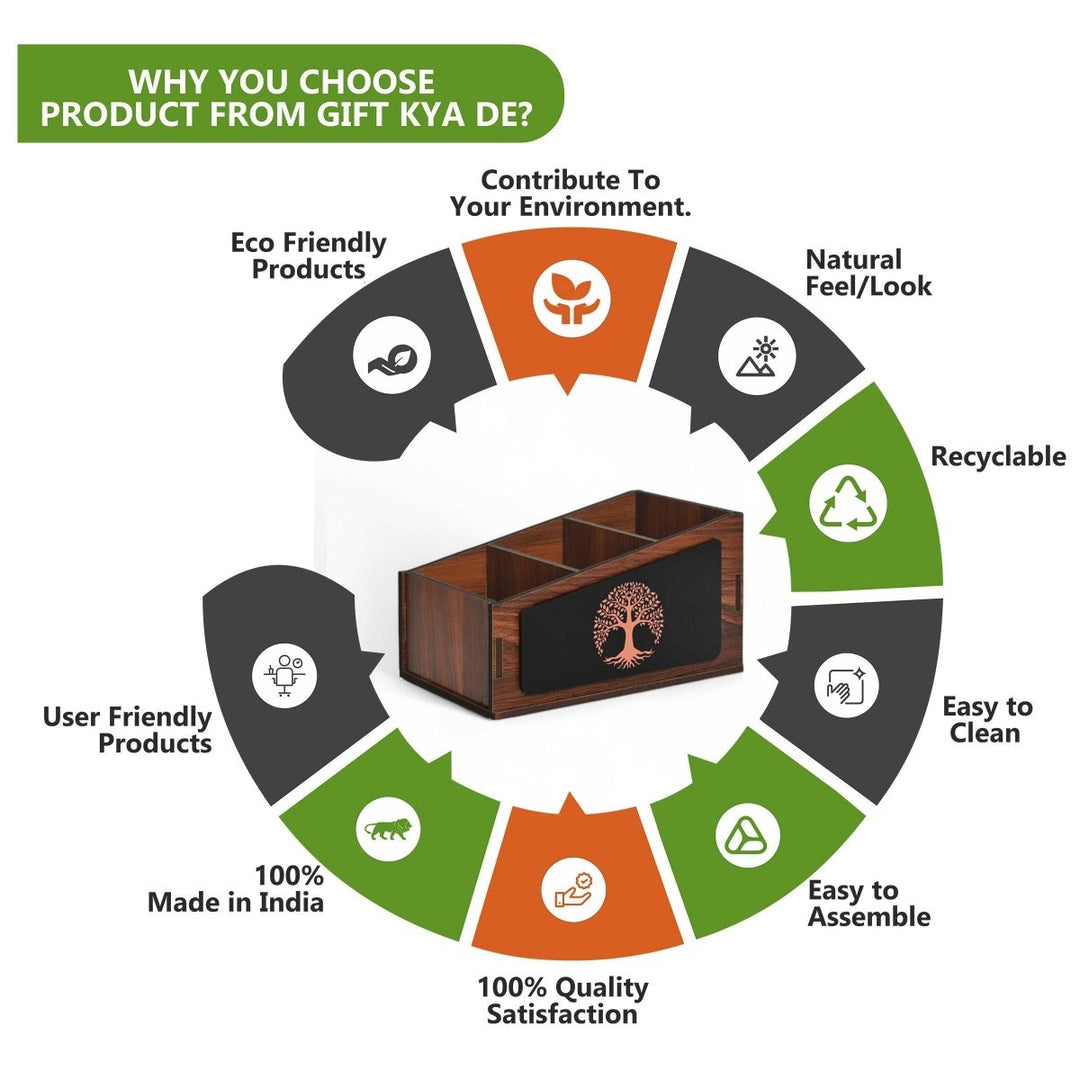 Gift Kya De Remote Stand with 3 Sections | Wooden Remote Holder for TV and AC | Stationary Organizer