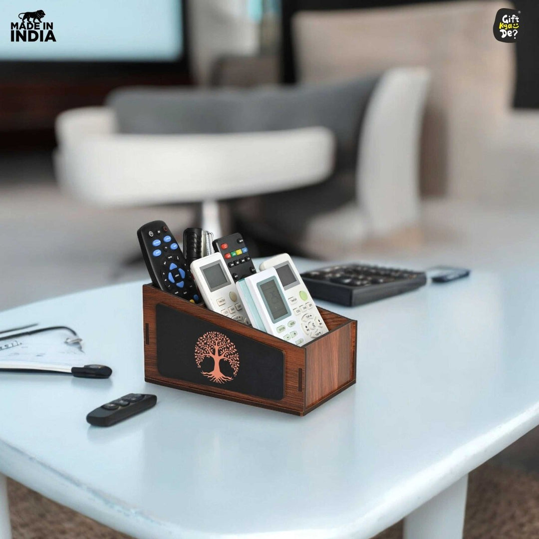 Gift Kya De Remote Stand with 3 Sections | Wooden Remote Holder for TV and AC | Stationary Organizer