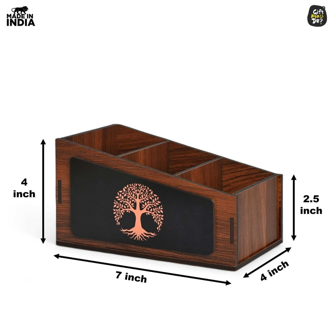 Gift Kya De Remote Stand with 3 Sections | Wooden Remote Holder for TV and AC | Stationary Organizer