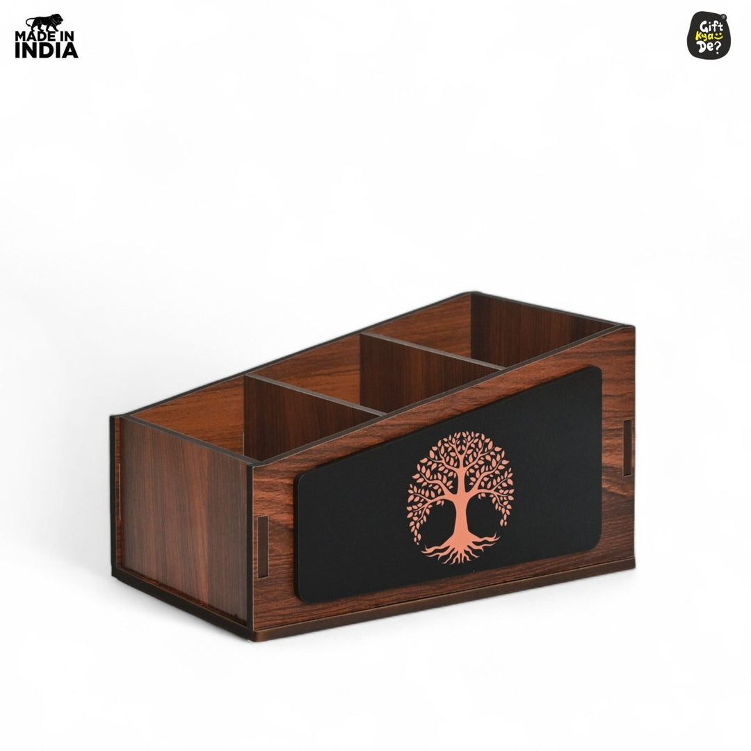 Gift Kya De Remote Stand with 3 Sections | Wooden Remote Holder for TV and AC | Stationary Organizer
