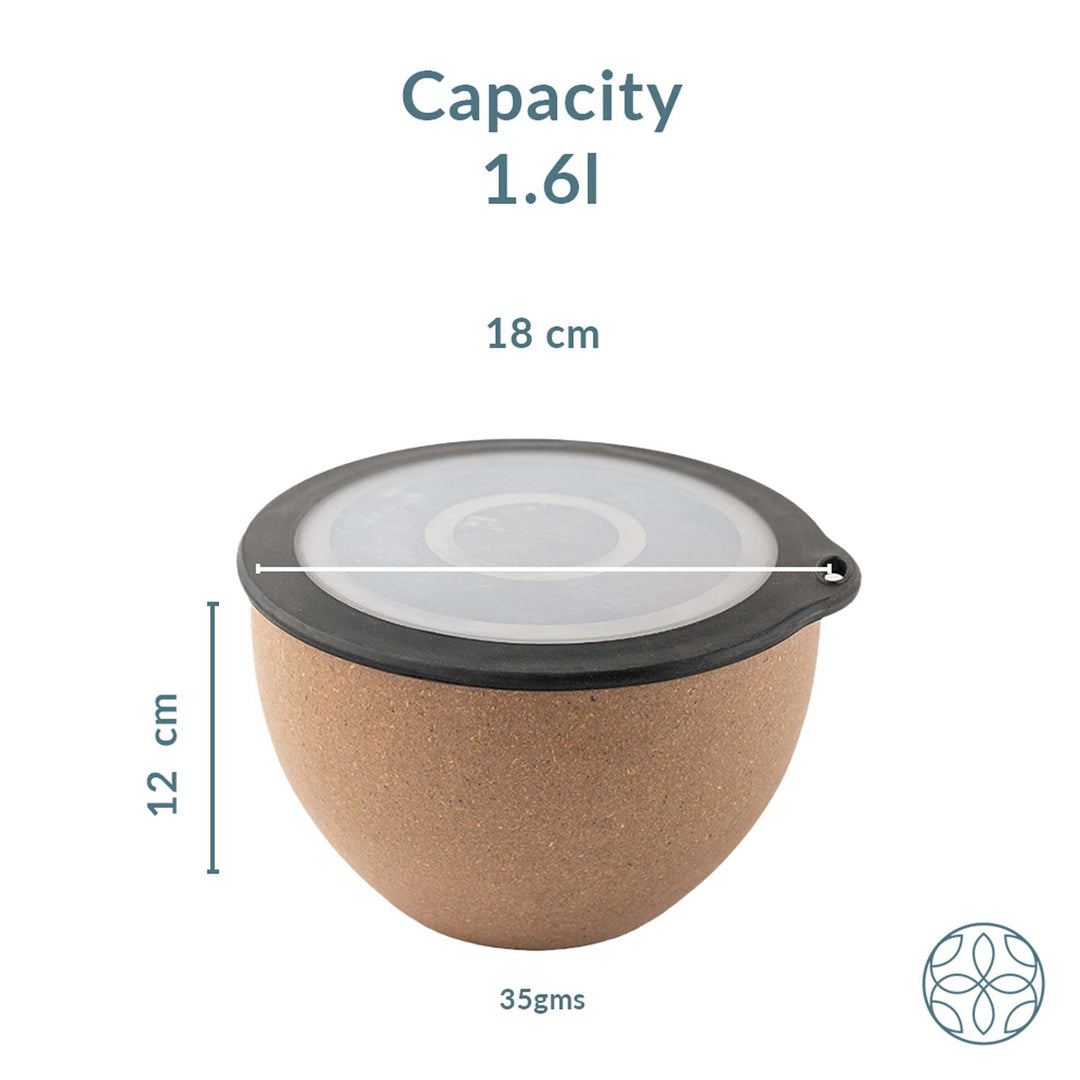 Irida Naturals Rice Husk And Bamboo Fiber Serving Bowl With Lid- 1.6L