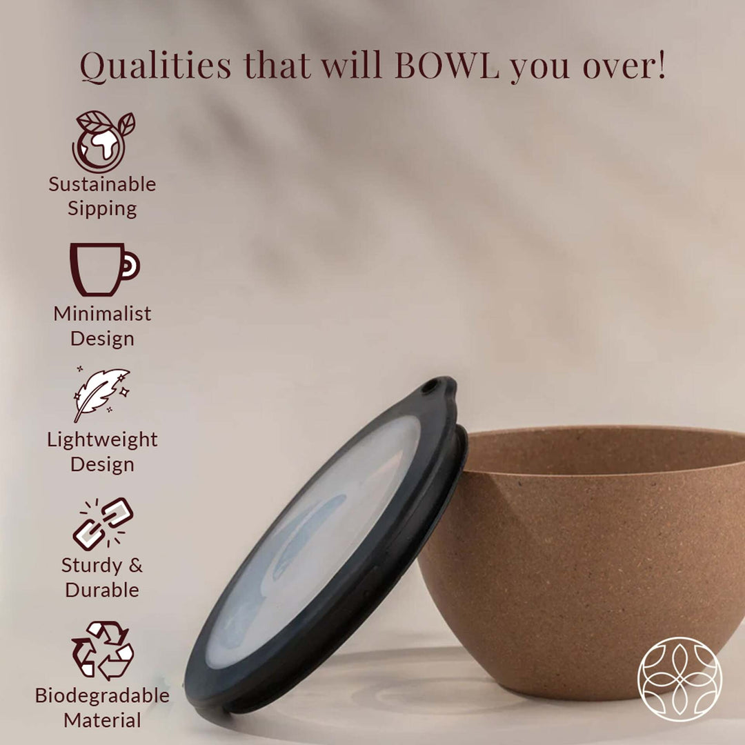 Irida Naturals Rice Husk And Bamboo Fiber Serving Bowl With Lid- 1.6L