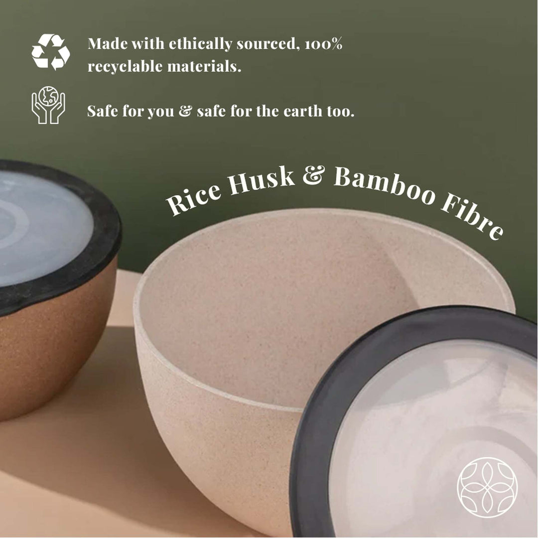 Irida Naturals Rice Husk And Bamboo Fiber Serving Bowl With Lid- 1.6L