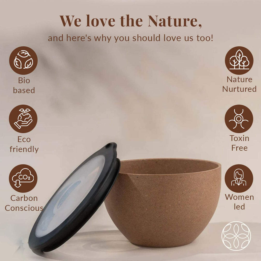 Irida Naturals Rice Husk And Bamboo Fiber Serving Bowl With Lid- 1.6L