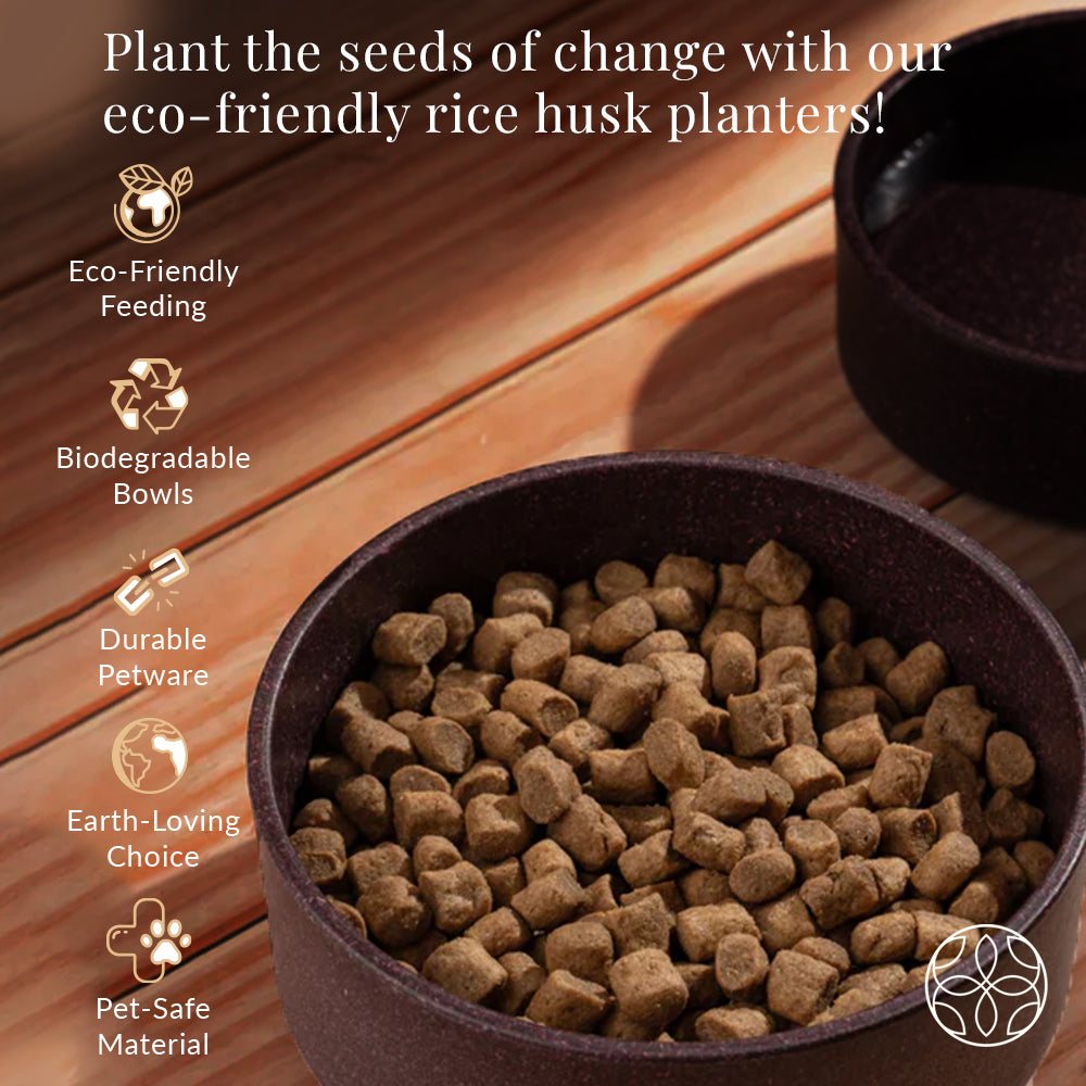 Irida Naturals Rice Husk Dog Bowls Round - Deep Purple